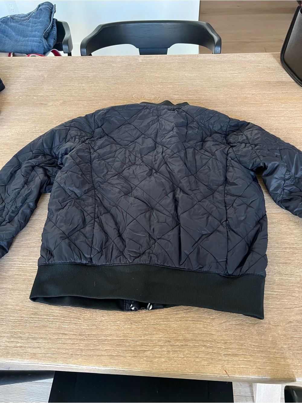 Blue Rain Quilted Bomber Jacket in Black